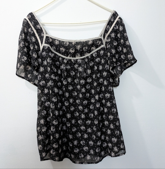 torrid Tops - Torrid Black Autumn Floral Crinkle Chiffon Short Flutter Sleeve Top 1X (14-16)